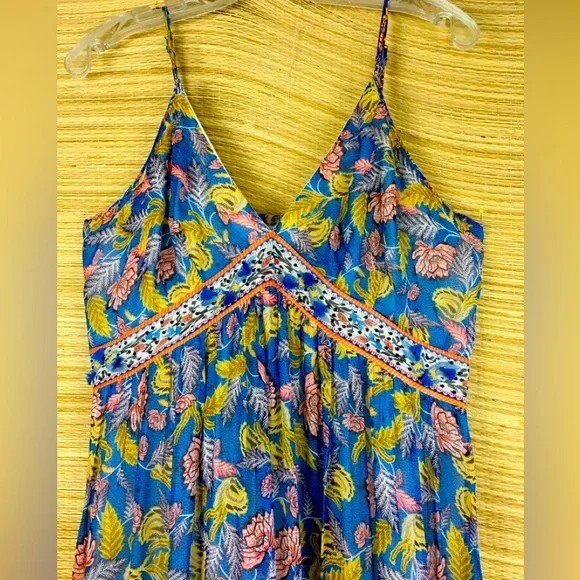 Verb Pallavi Singhee Anthropologie Dress Sequin Paisley Floral In Blue.. Size 10 - Picture 7 of 16